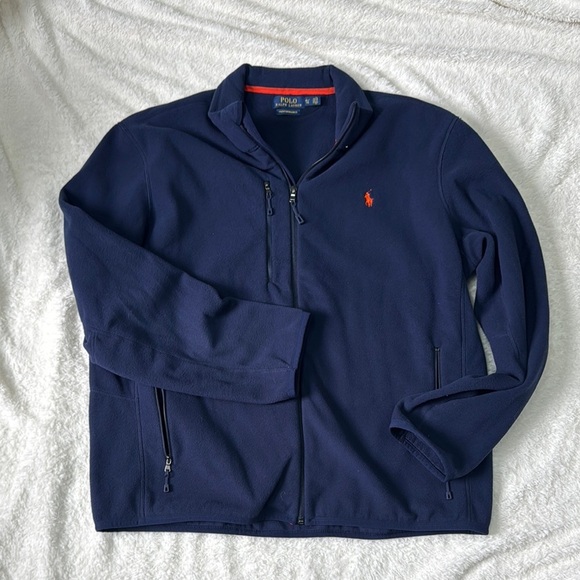 Polo Ralph Lauren Blue Lightweight Fleece jacket with Red Logo - Picture 1 of 5